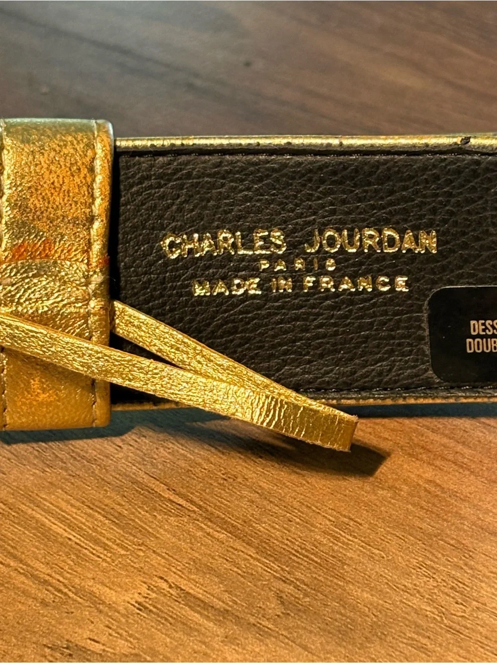 Vintage Charles Jourdan Metallic Gold Faux Leather Belt with Square Buckle 28